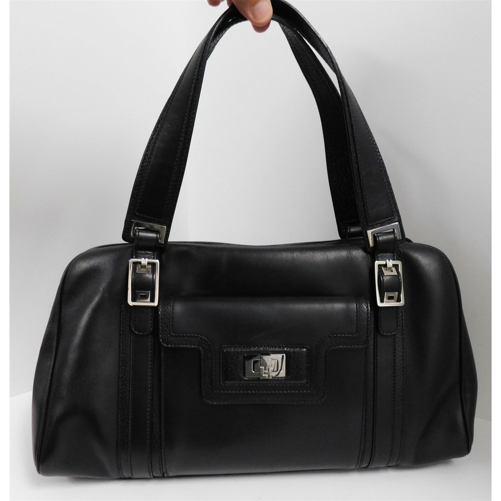 Lambertson Truex Black Leather‎ Large Satchel Bag